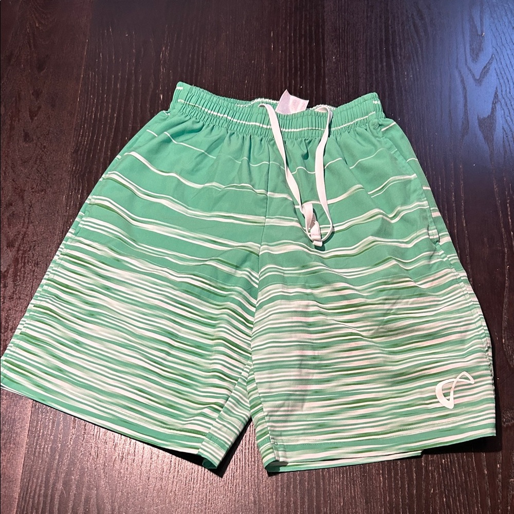 Stylish Green Striped Athletic Shorts